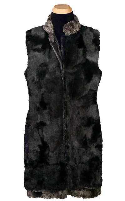 Mandarin Vest, Reversible less pockets - Luxury Faux Fur in Espresso Bean with Cuddly Fur in Black - Sold Out!