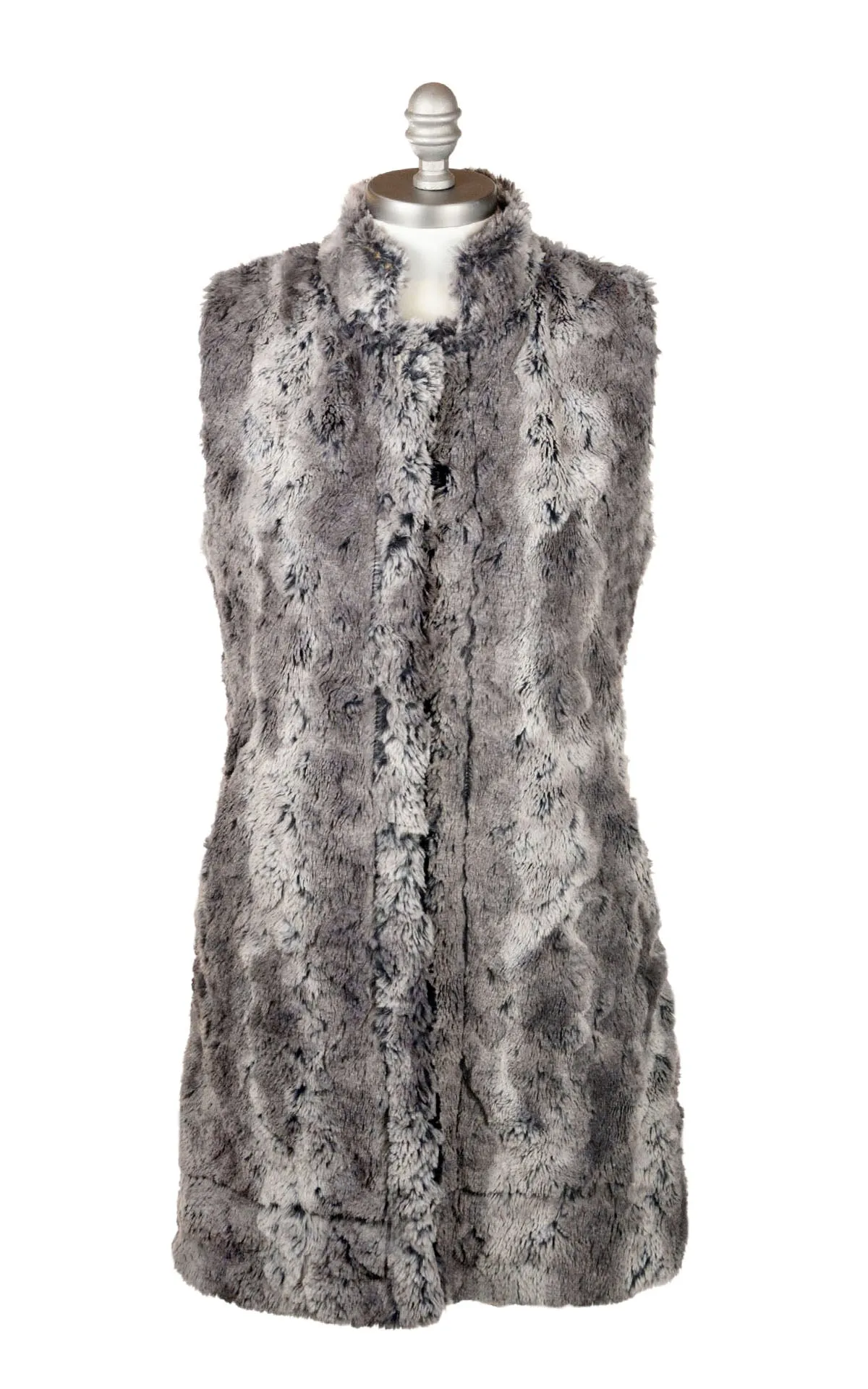 Mandarin Vest, Reversible less pockets - Luxury Faux Fur in Seattle Sky with Cuddly Faux Fur