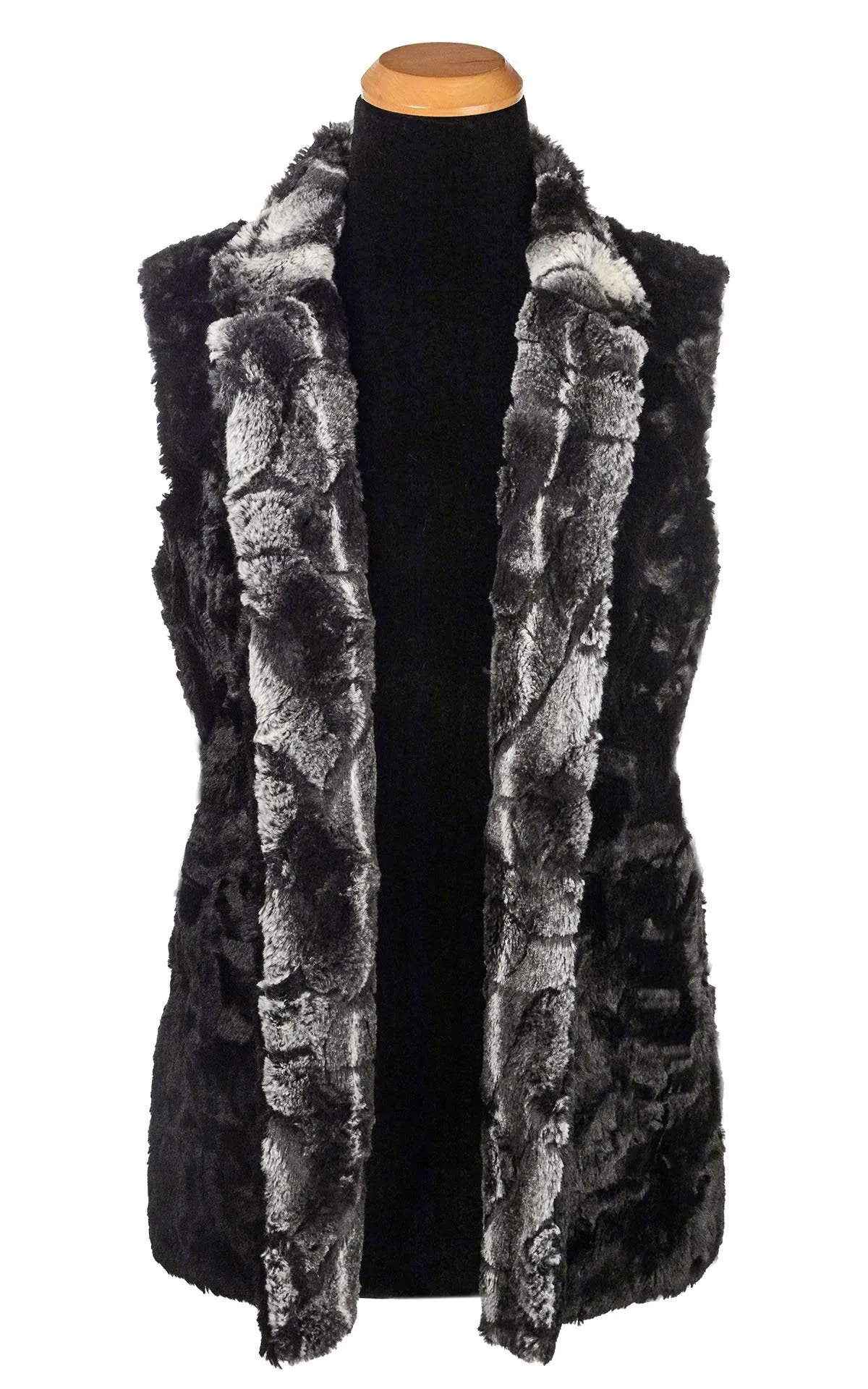 Mandarin Vest Short, Reversible less pockets - Luxury Faux Fur in Honey Badger with Cuddly Fur  - Sold Out!