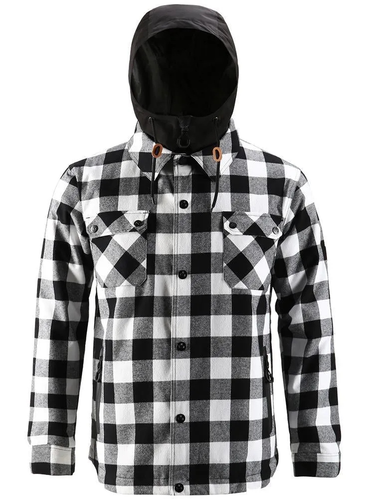 men's autumn and winter black and white plaid shirt ski suit waterproof thick warm veneer trend loose snow suit