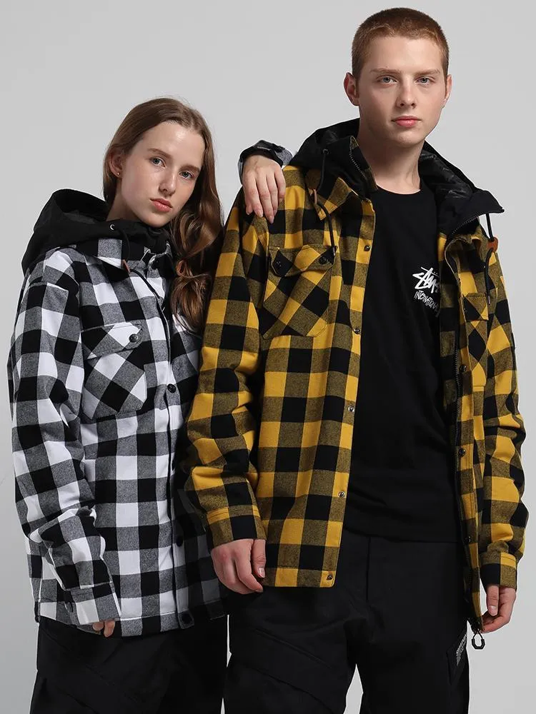 men's autumn and winter black and white plaid shirt ski suit waterproof thick warm veneer trend loose snow suit