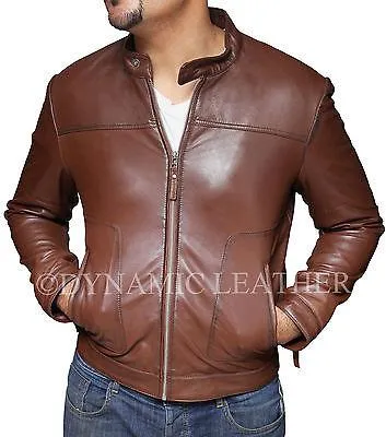 Men's Biker Motorcycle Brown Real Leather Jacket - BNWT