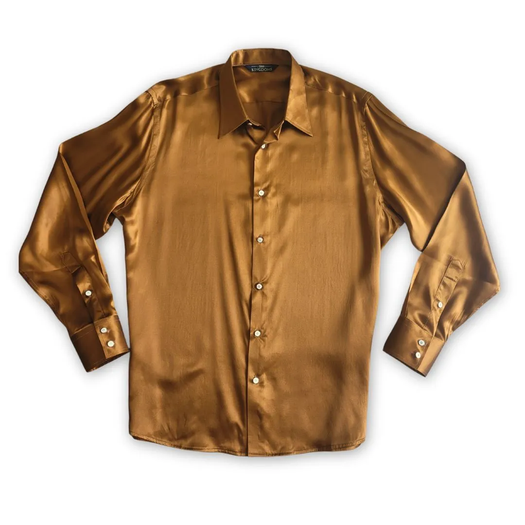 Men's Caramel Brown Silk Shirt