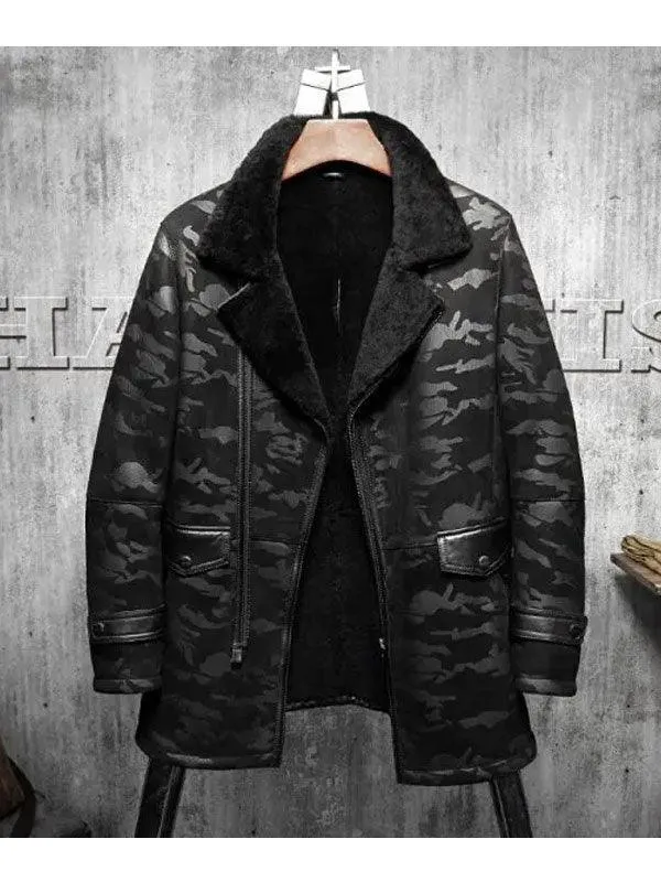 Men's Long Flying Fur Pilots Shearling Jacket Coat