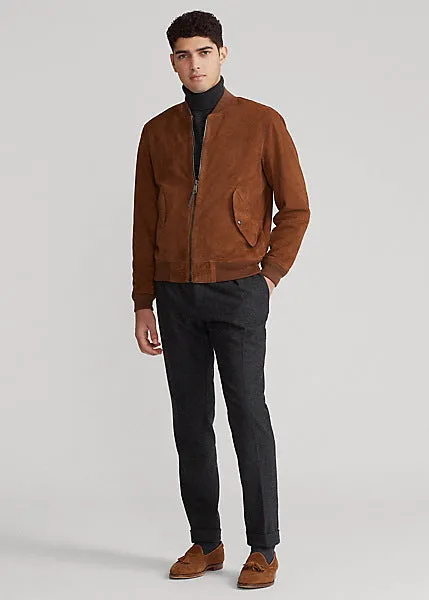 Men's Tan Brown Suede Leather Bomber Jacket