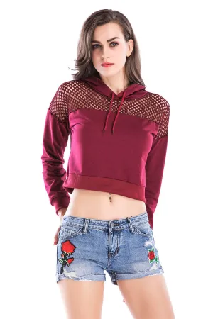 Mesh Patched Cutout Crop Sweatshirt