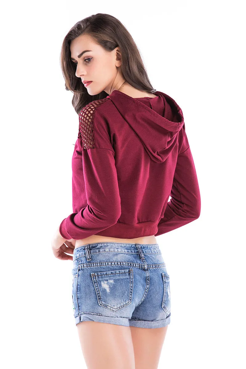 Mesh Patched Cutout Crop Sweatshirt