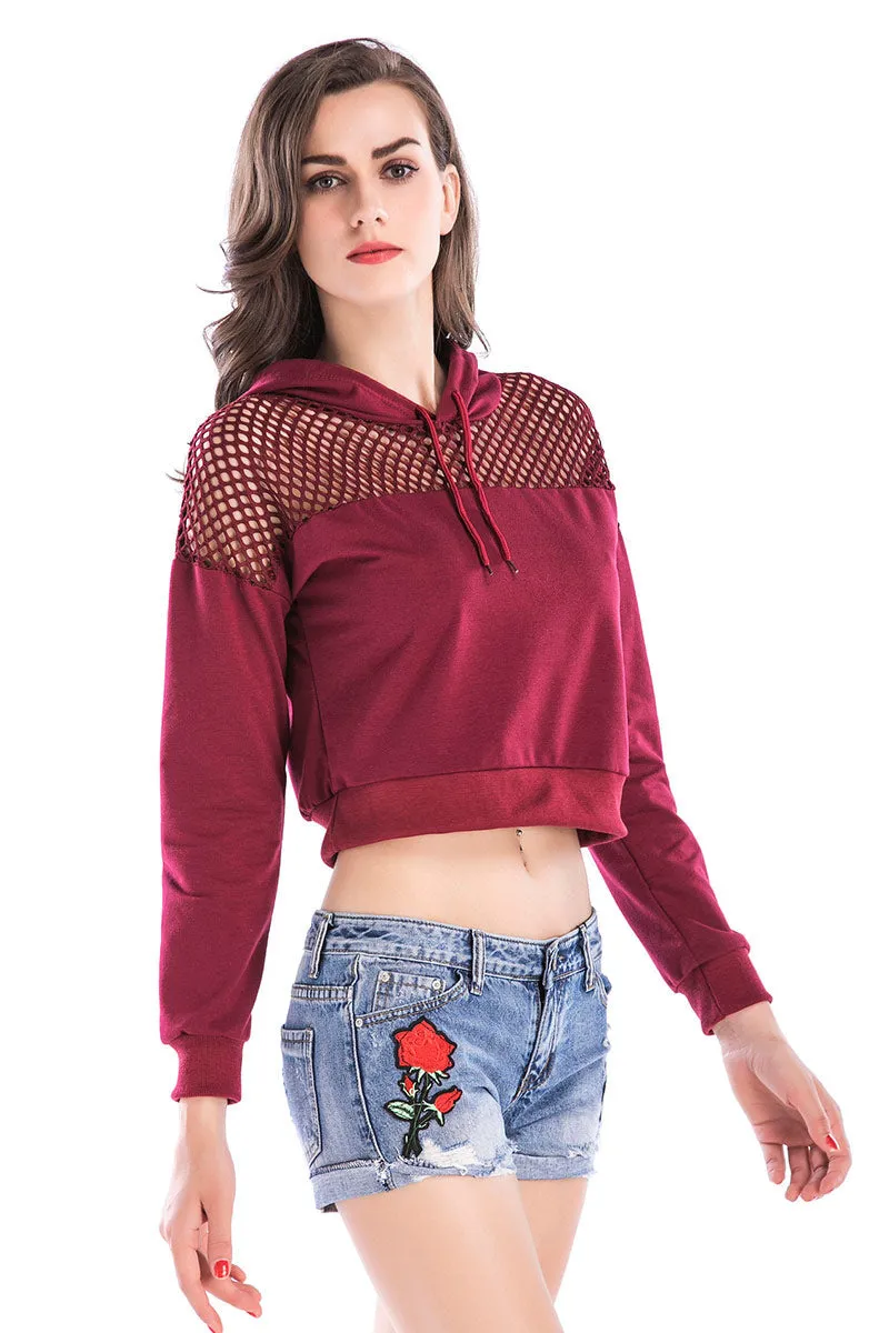 Mesh Patched Cutout Crop Sweatshirt