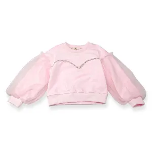 Mesh Slv Embellished Sweatshirt - Pink