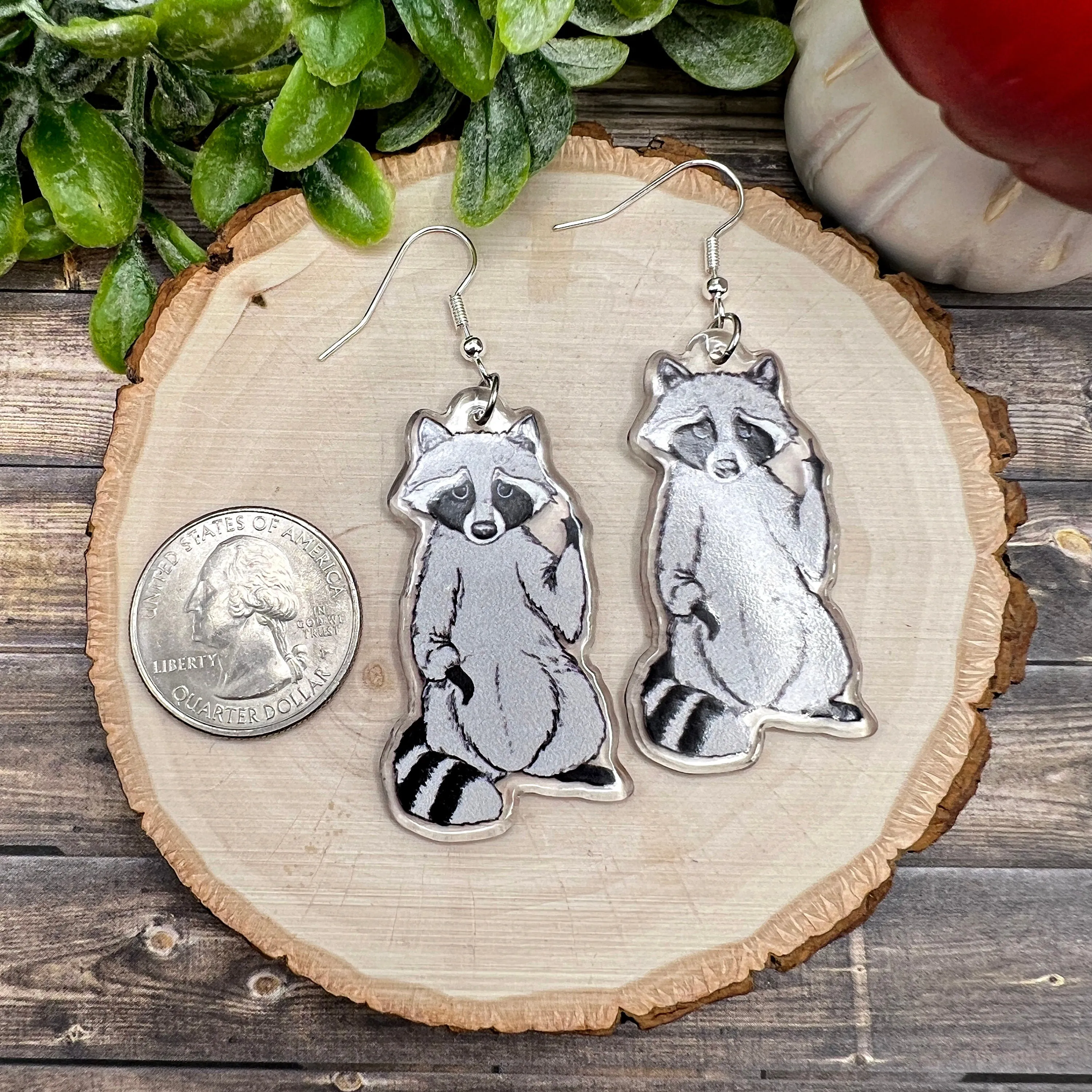 Middle Finger F You Raccoon Trash Panda Flipping the Bird  Earrings, Hypoallergenic Gift - Animal