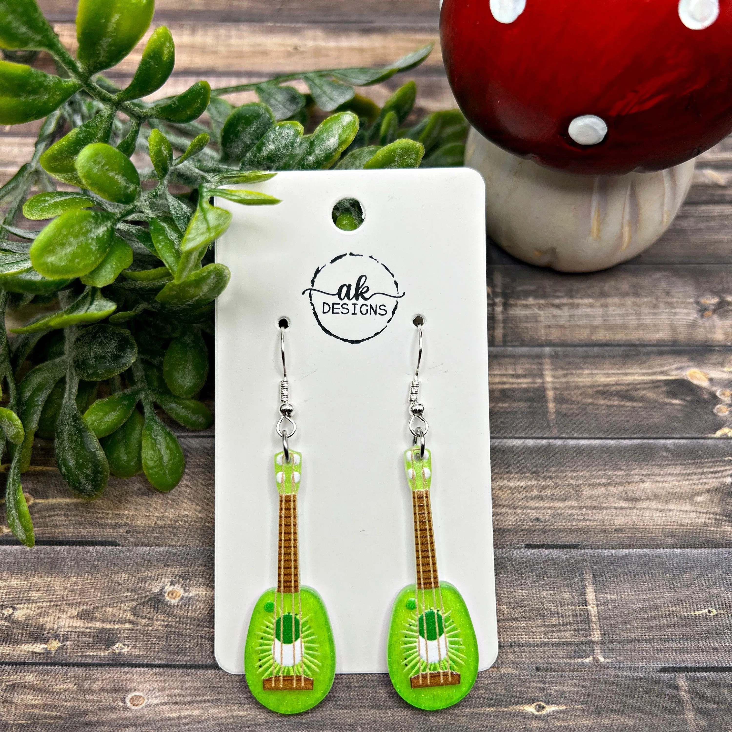 Mini Guitar Fruit Themed Lightweight  Earrings, Hypoallergenic Musician Gift