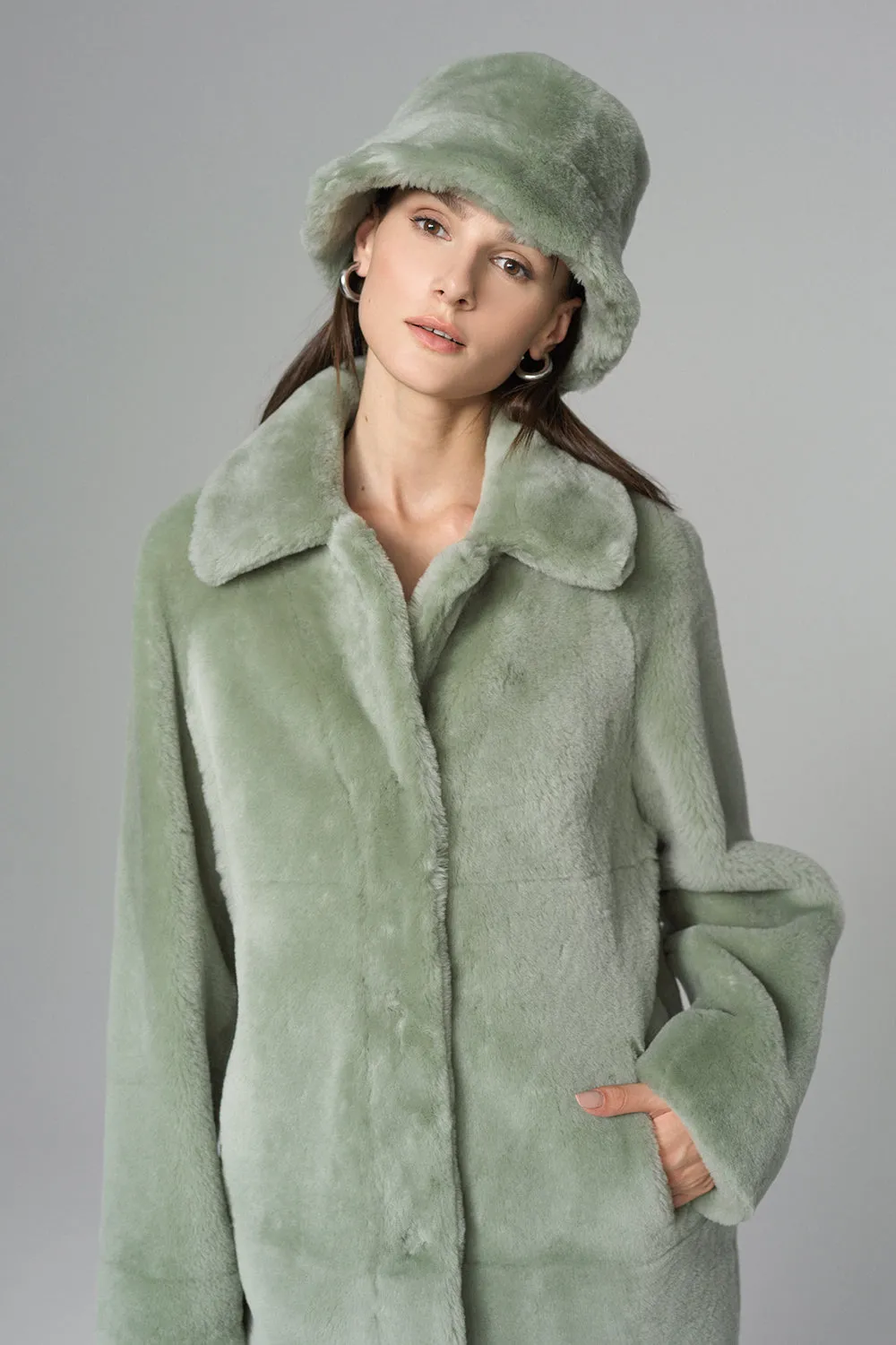 Mint Reversible Genuine Merino Wool Sheepskin Midi Coat