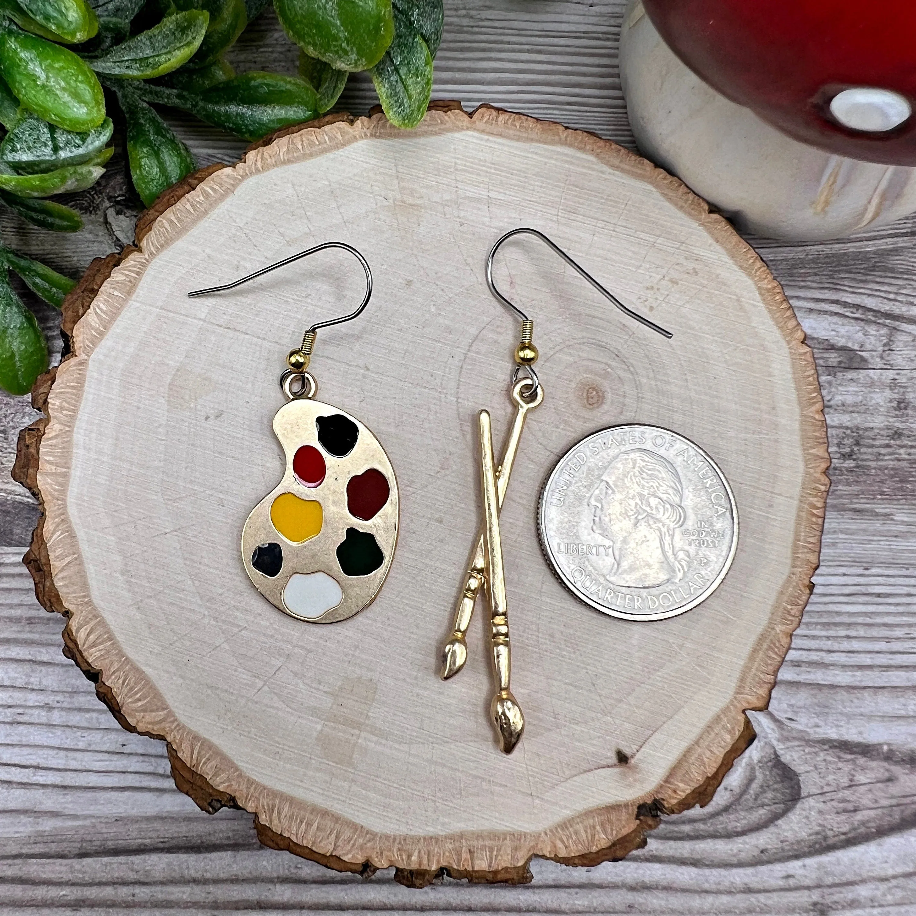 Mismatched Artist Paintbrush and Palette Enamel Bold Earrings