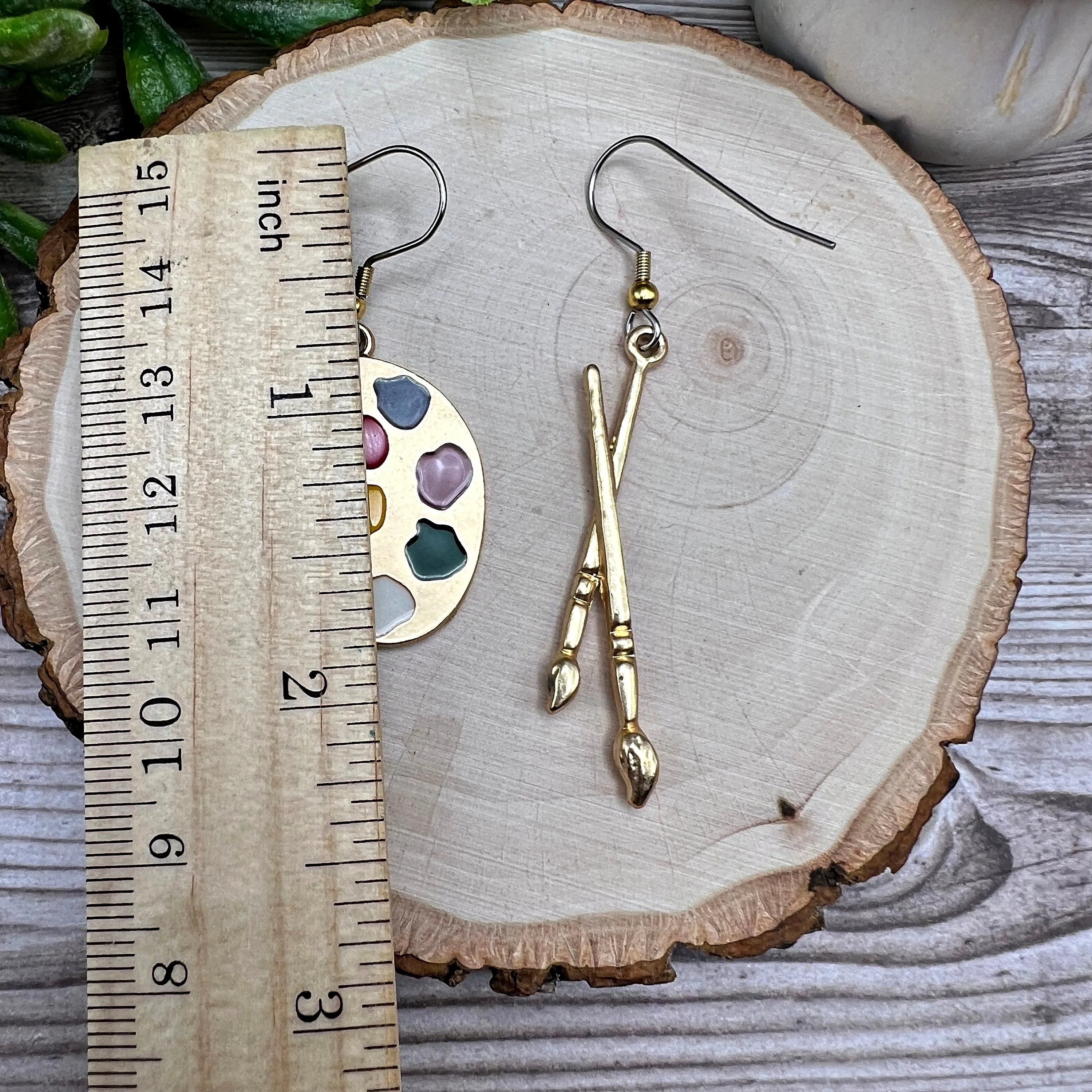 Mismatched Artist Paintbrush and Palette Enamel Bold Earrings