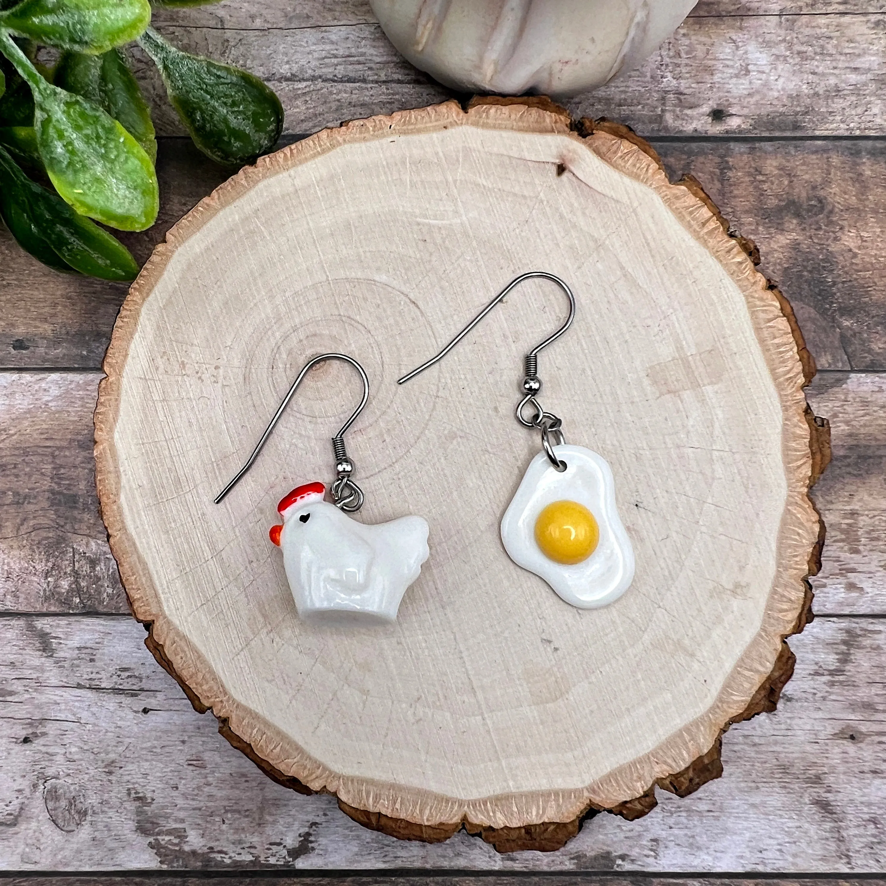 Mismatched Chicken and Egg Quirky Animal Earrings