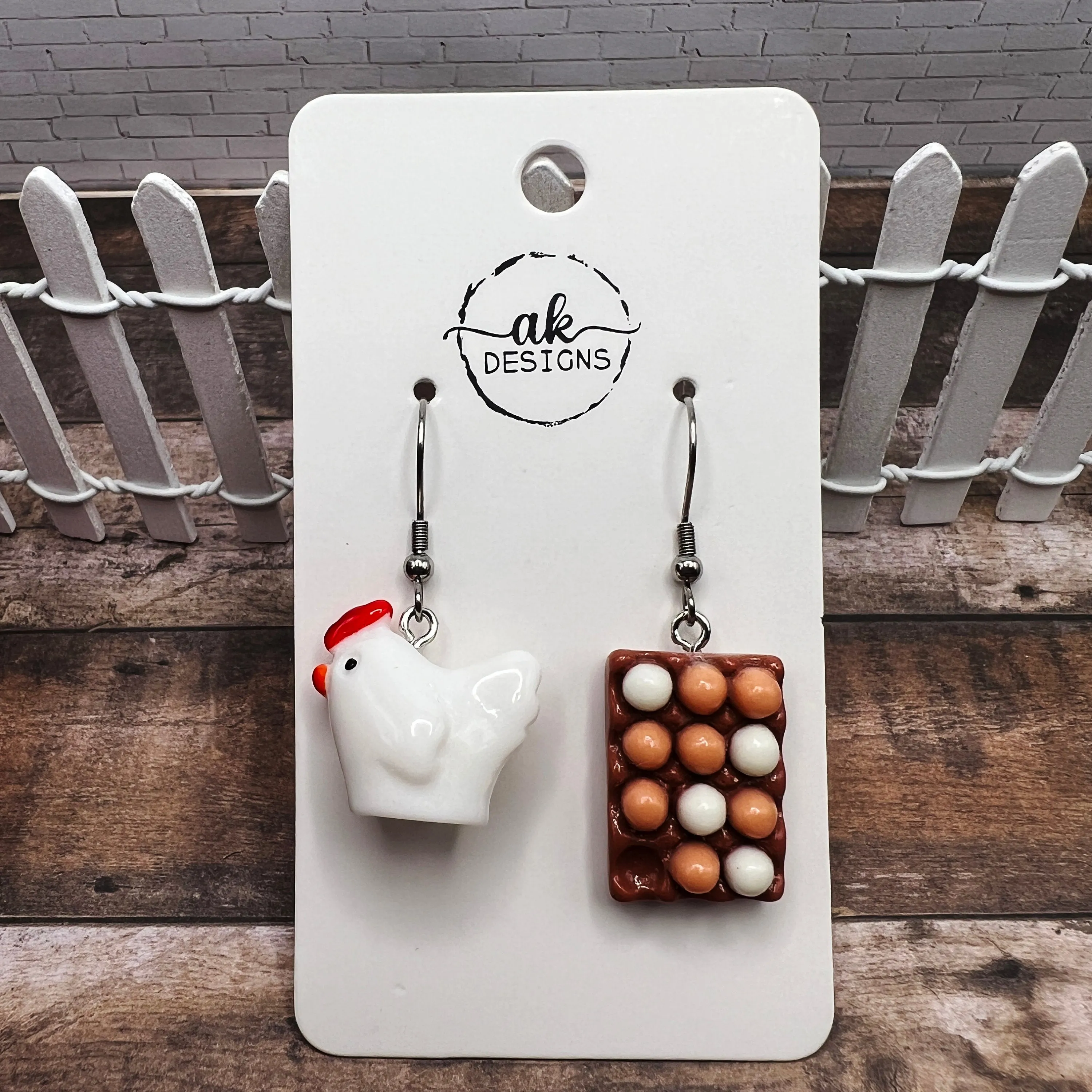 Mismatched Chicken and Egg Quirky Animal Earrings