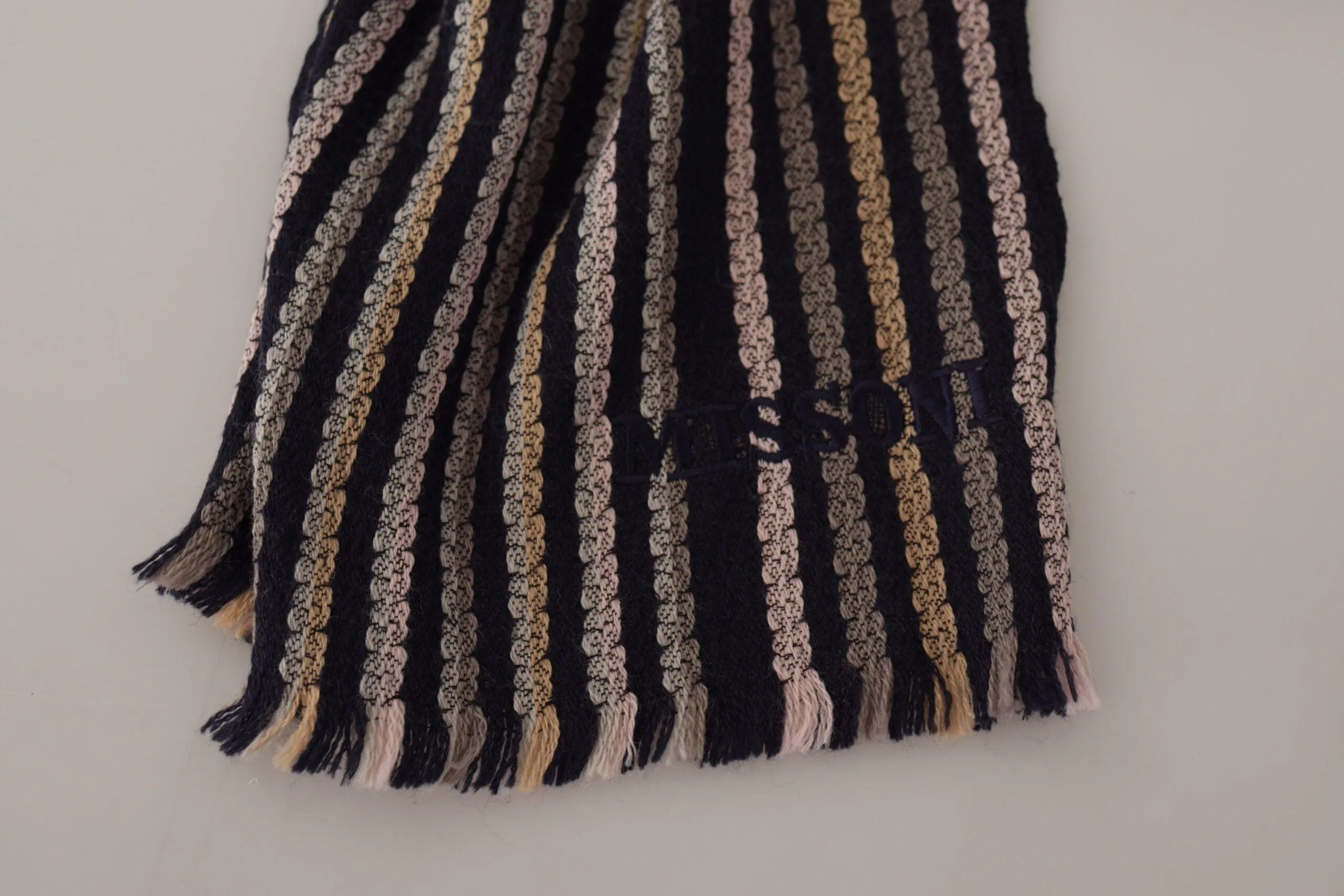 Missoni Multicolor Stripes Wool Knit Fringe Shawl Scarf