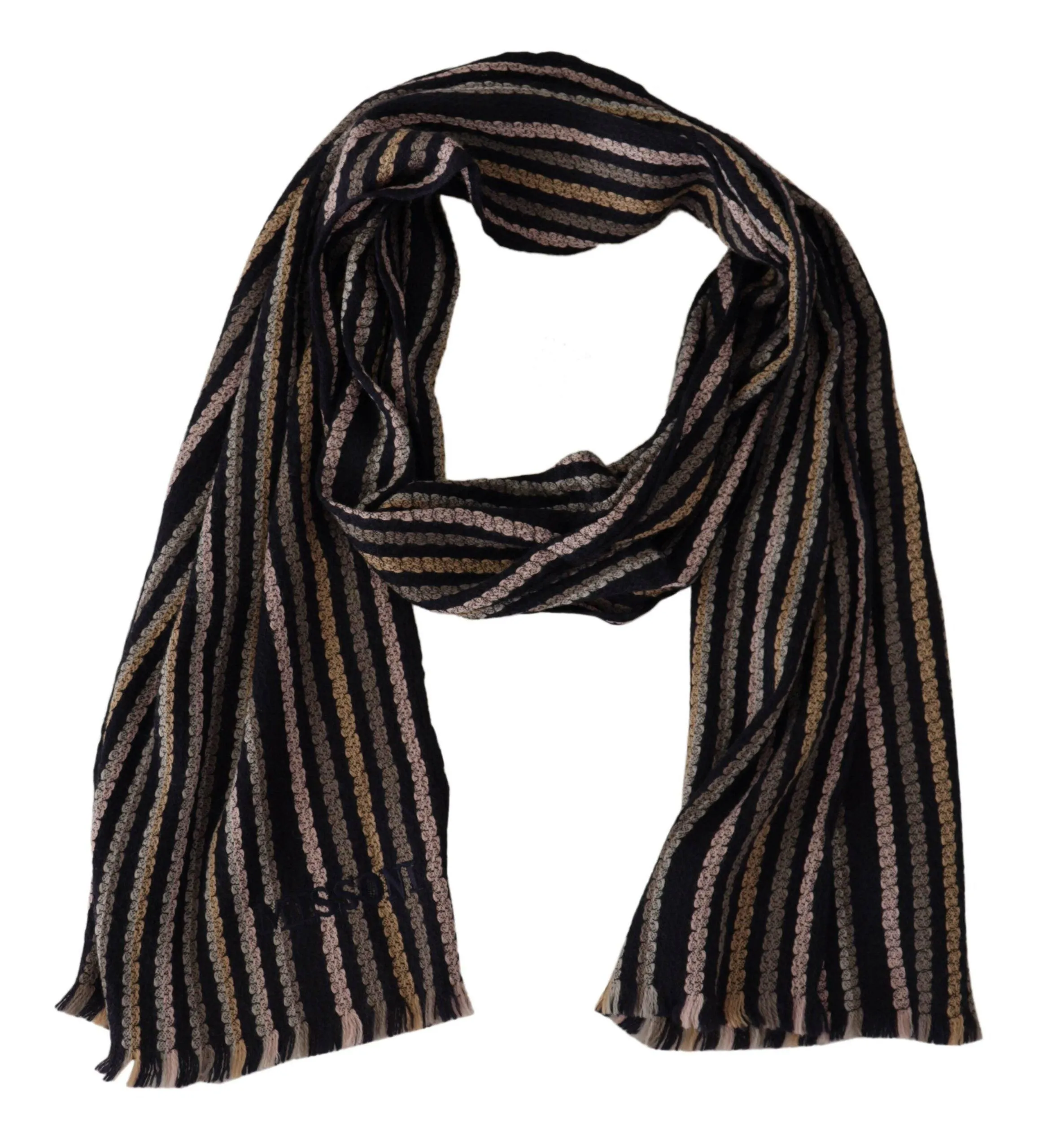 Missoni Multicolor Stripes Wool Knit Fringe Shawl Scarf