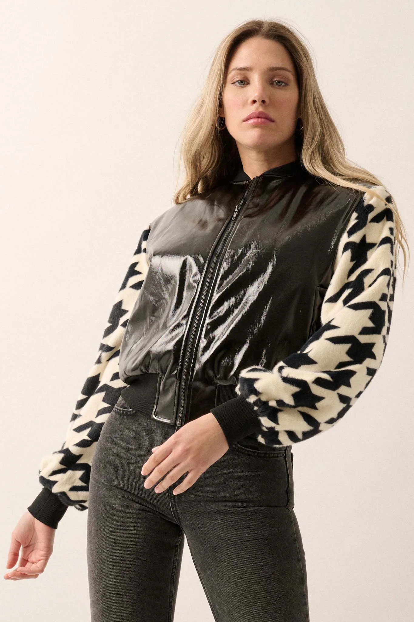 Mod World Houndstooth and Patent Bomber Jacket