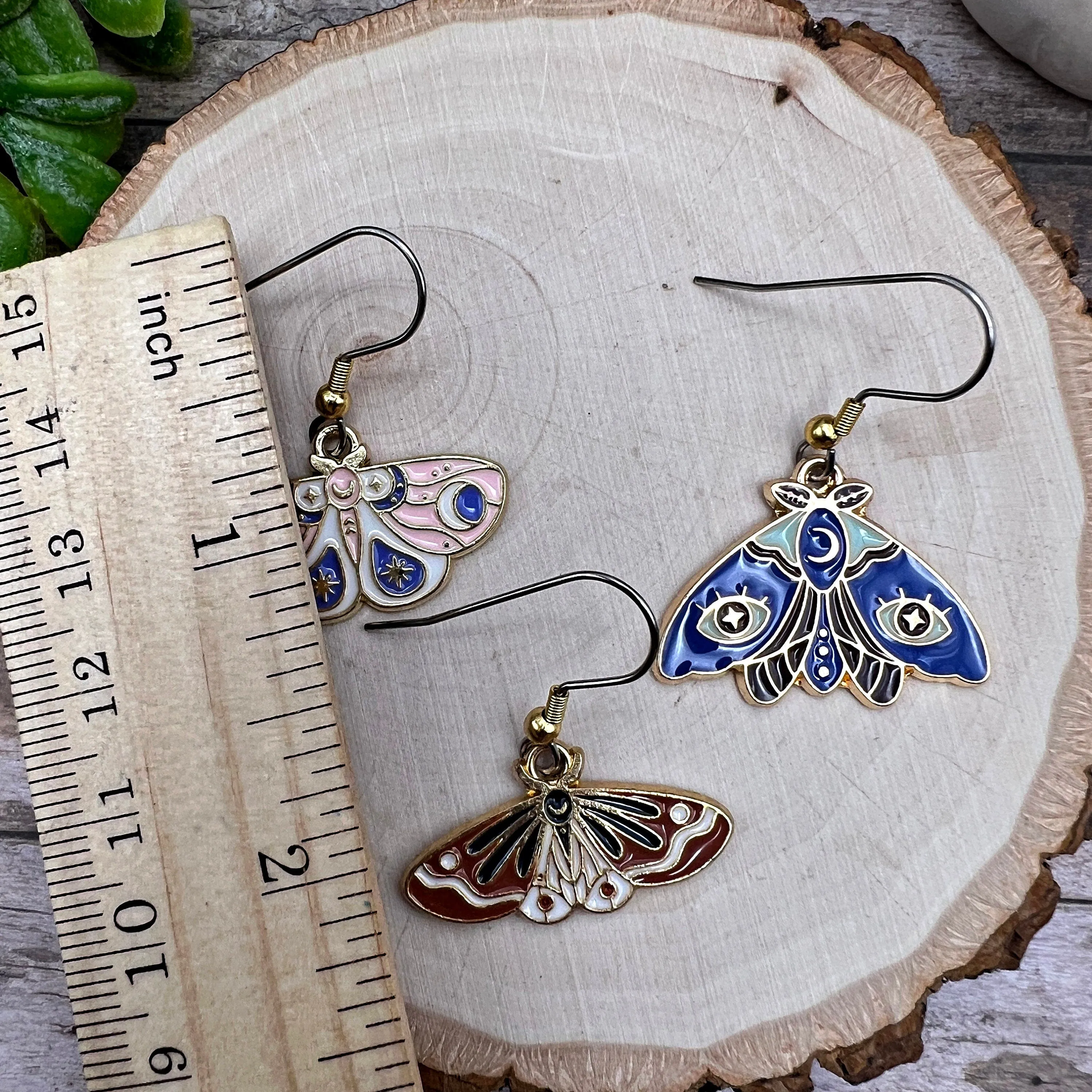 Moth / Butterfly Multicolor Enamel Earrings, Silver and Gold Two-Toned / Goldtone Stainless Steel , Hypoallergenic Gift - Animal