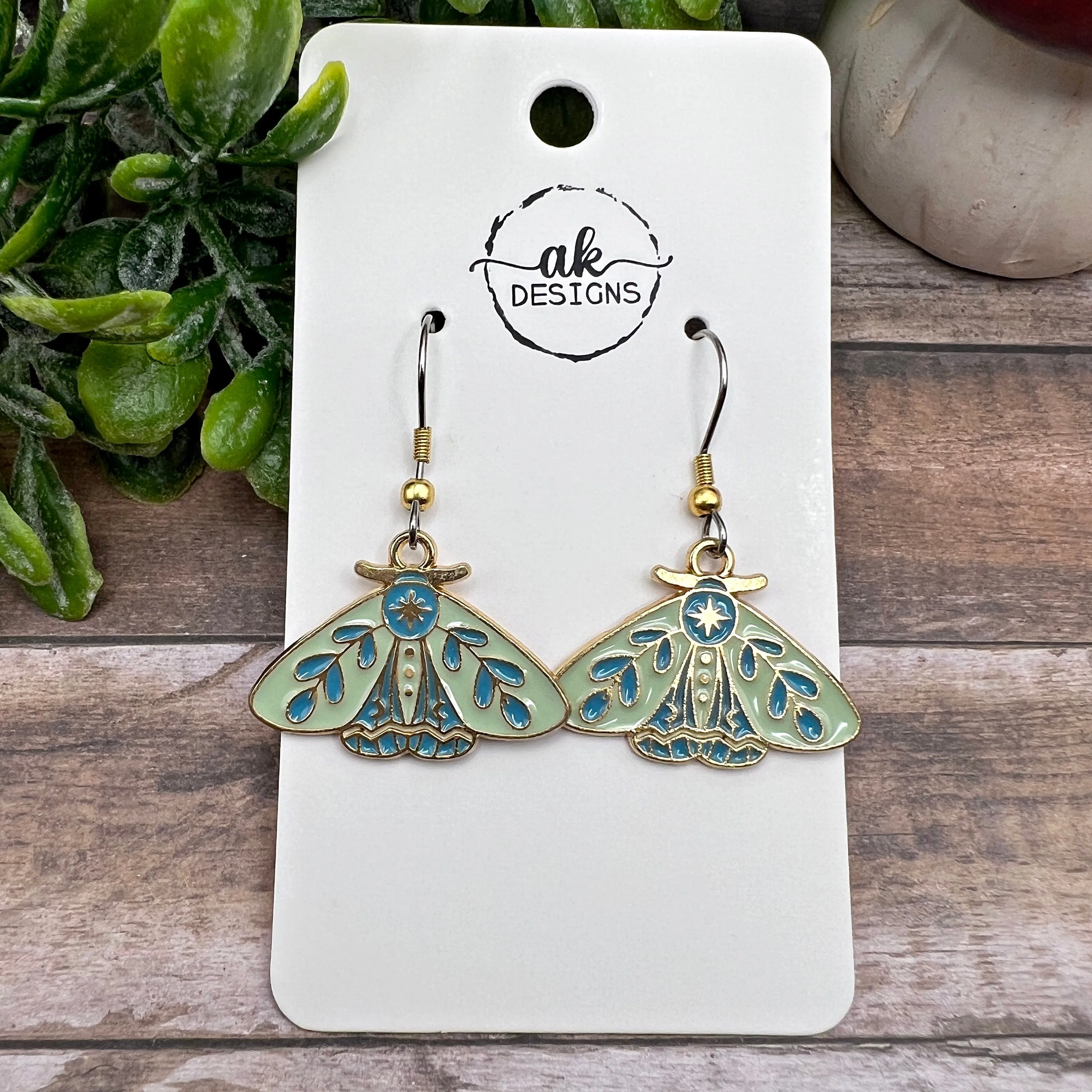 Moth / Butterfly Multicolor Enamel Earrings, Silver and Gold Two-Toned / Goldtone Stainless Steel , Hypoallergenic Gift - Animal