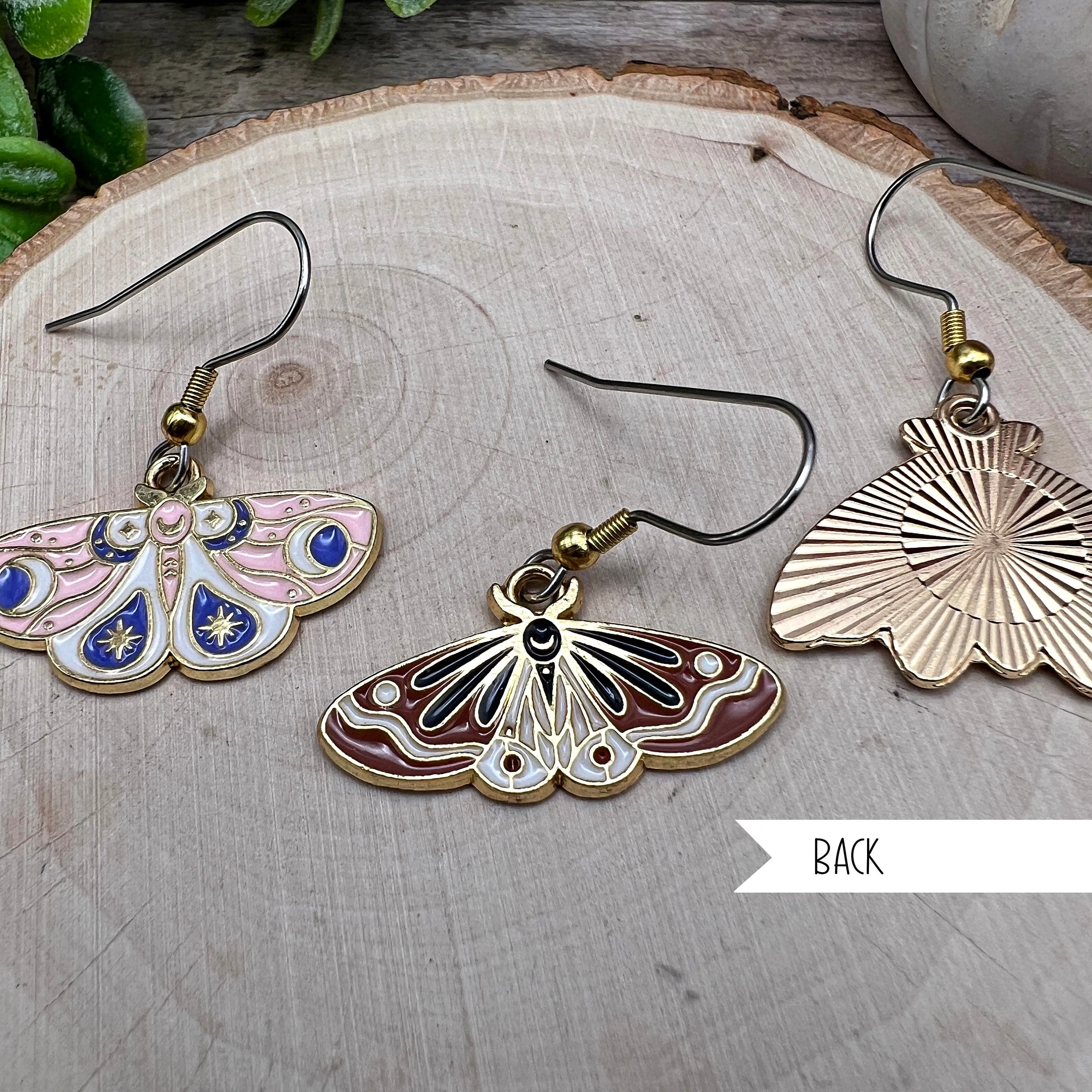 Moth / Butterfly Multicolor Enamel Earrings, Silver and Gold Two-Toned / Goldtone Stainless Steel , Hypoallergenic Gift - Animal