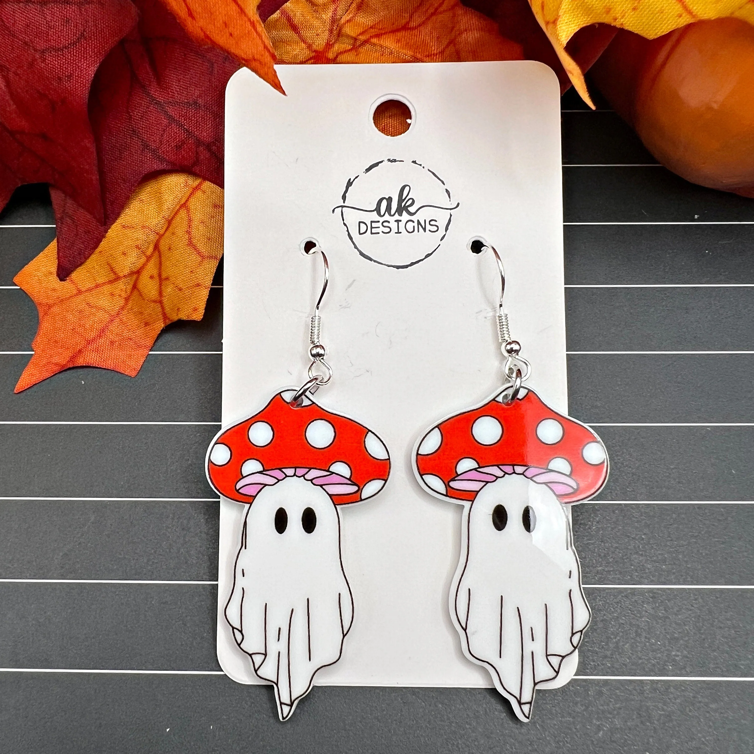 Mushroom Rainbow Ghost Halloween Spooky Season, Silver/Silver-tone  Earrings, Hypoallergenic Gift