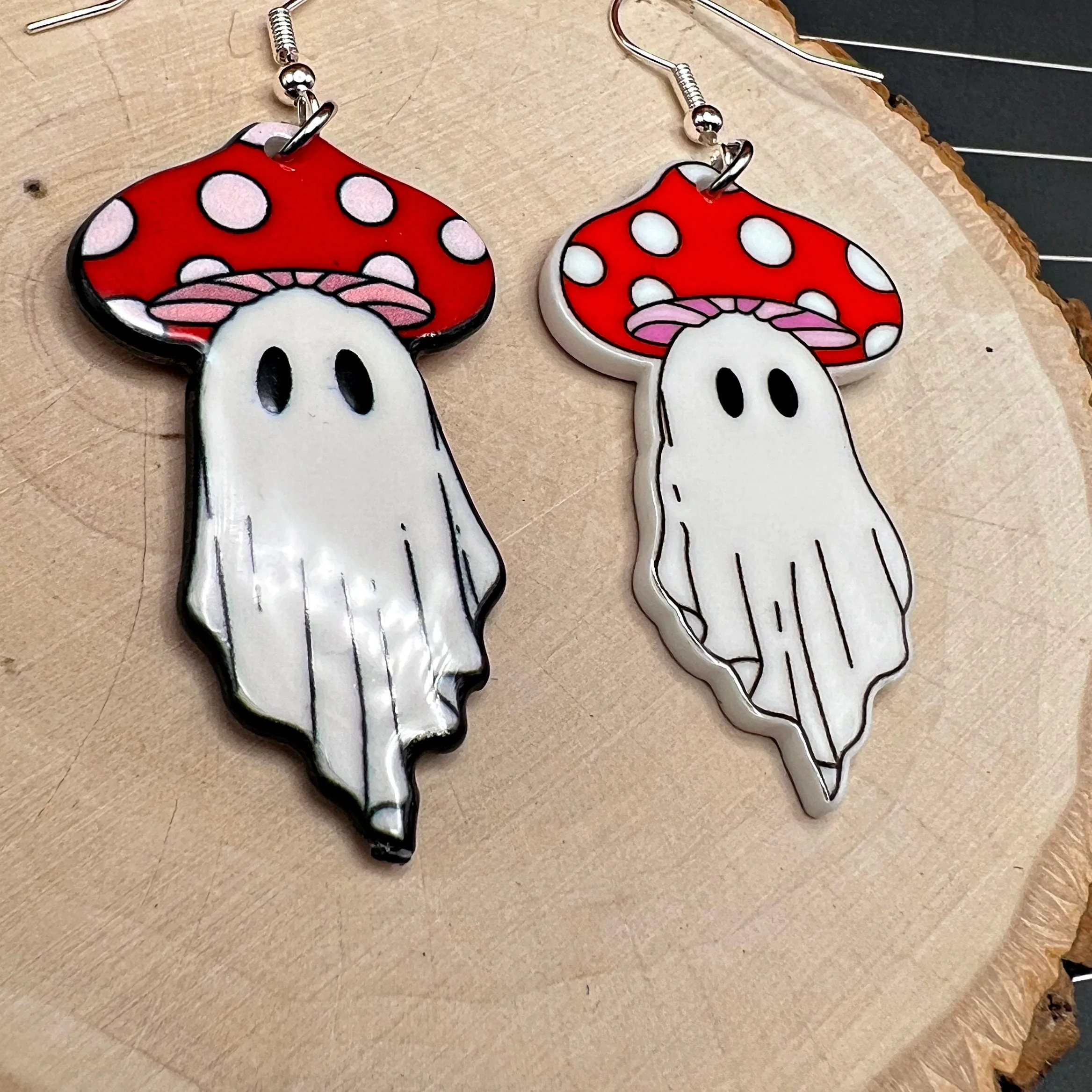 Mushroom Rainbow Ghost Halloween Spooky Season, Silver/Silver-tone  Earrings, Hypoallergenic Gift