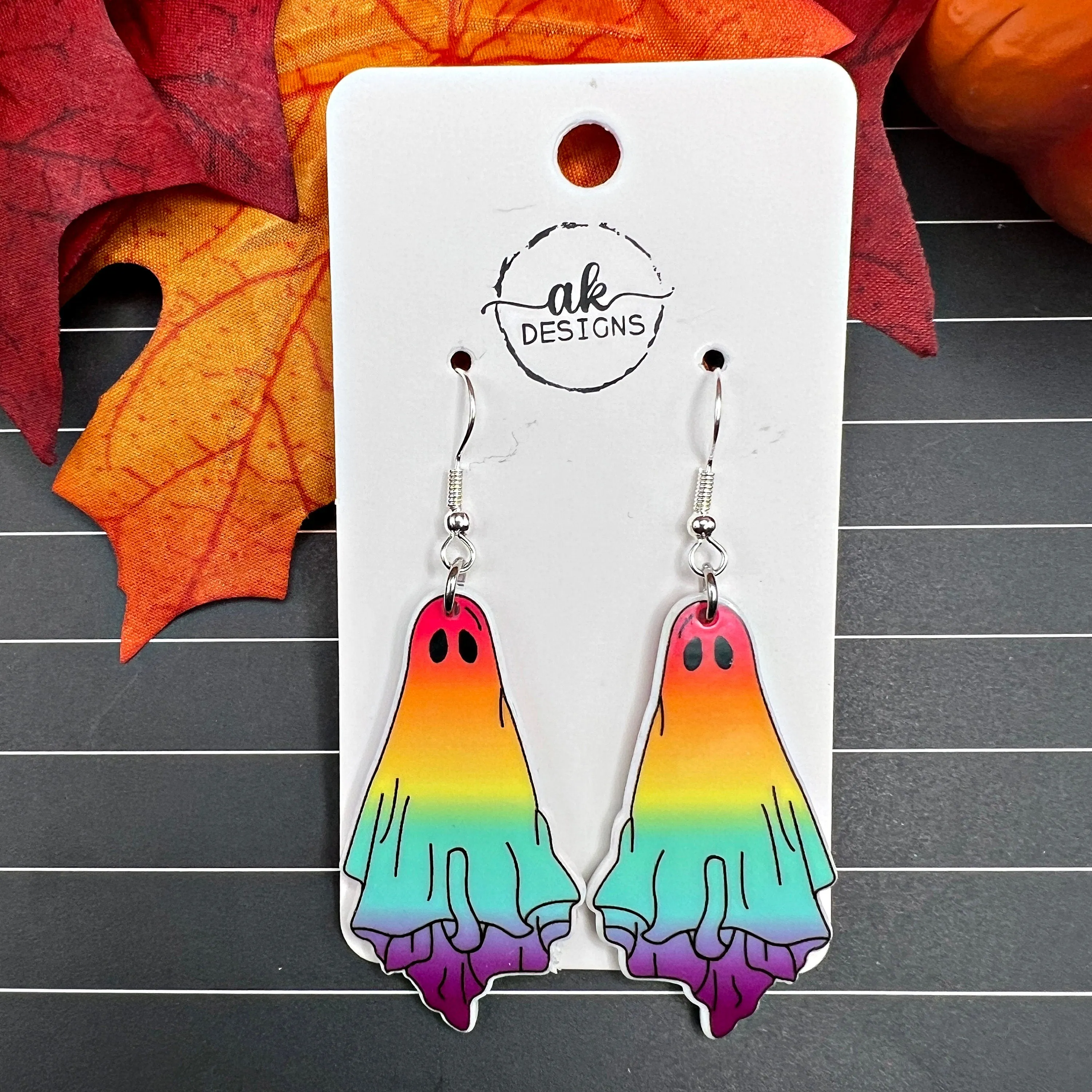 Mushroom Rainbow Ghost Halloween Spooky Season, Silver/Silver-tone  Earrings, Hypoallergenic Gift