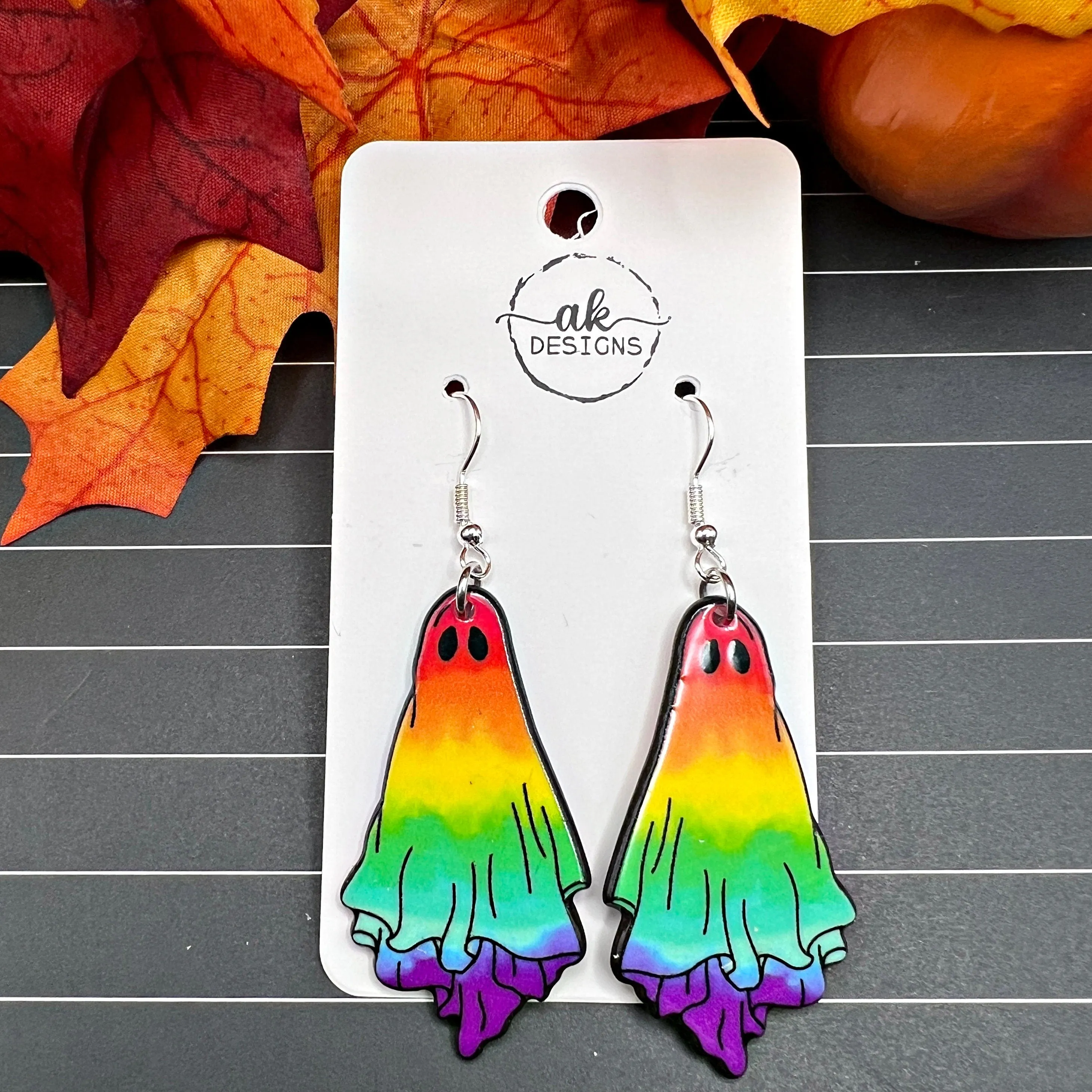 Mushroom Rainbow Ghost Halloween Spooky Season, Silver/Silver-tone  Earrings, Hypoallergenic Gift