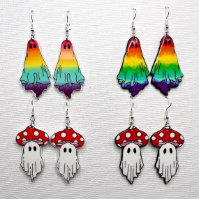 Mushroom Rainbow Ghost Halloween Spooky Season, Silver/Silver-tone  Earrings, Hypoallergenic Gift