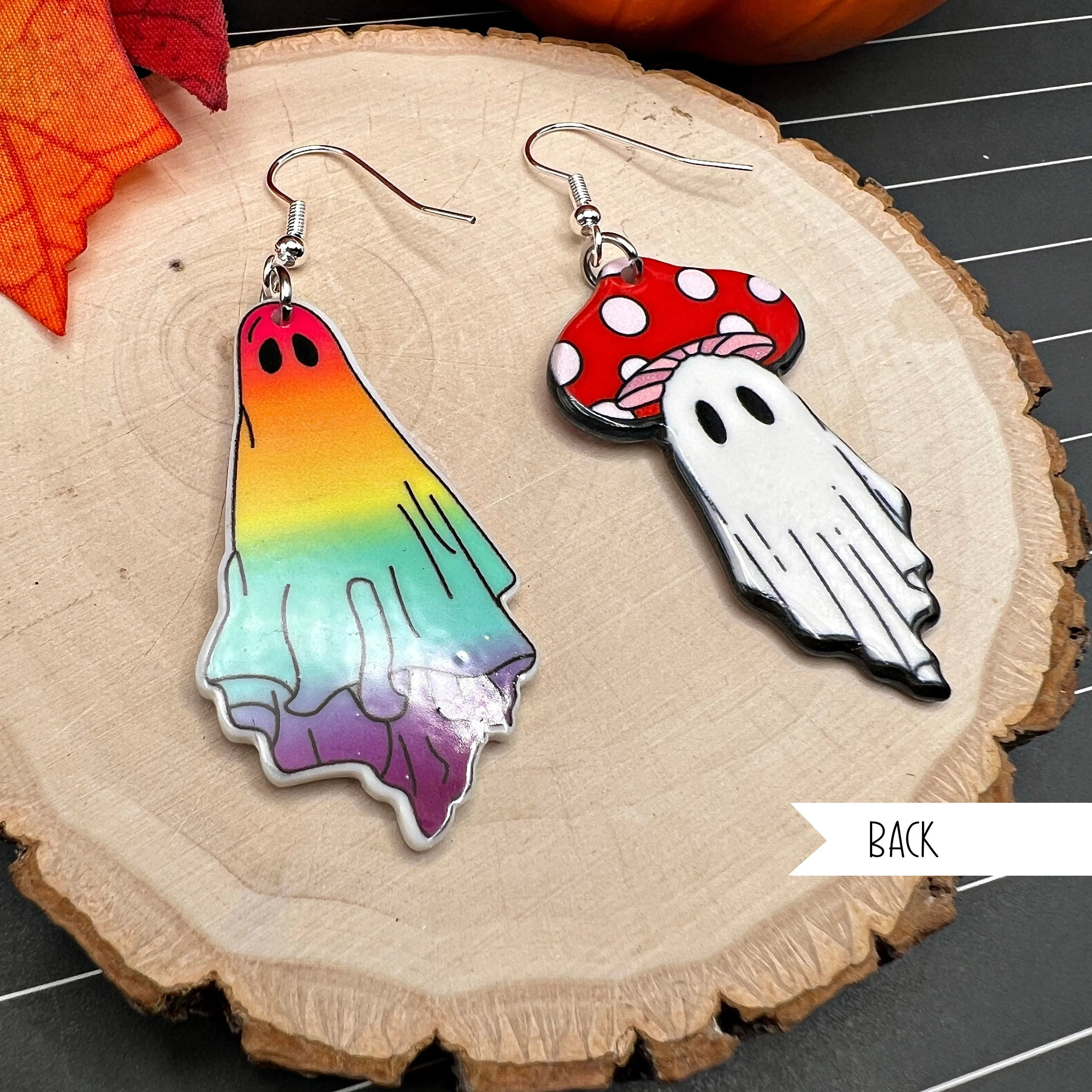 Mushroom Rainbow Ghost Halloween Spooky Season, Silver/Silver-tone  Earrings, Hypoallergenic Gift