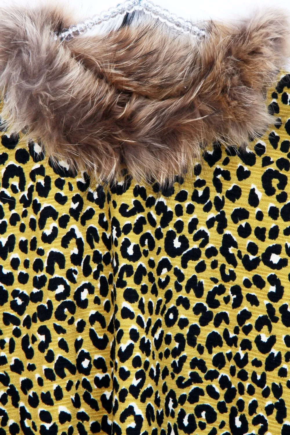 Mustard Oversized Detachable Fur Collar Knitted Leopard Print Jumper