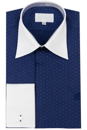 Navy Blue Forward Point Collar Pattern Shirt With White Collar