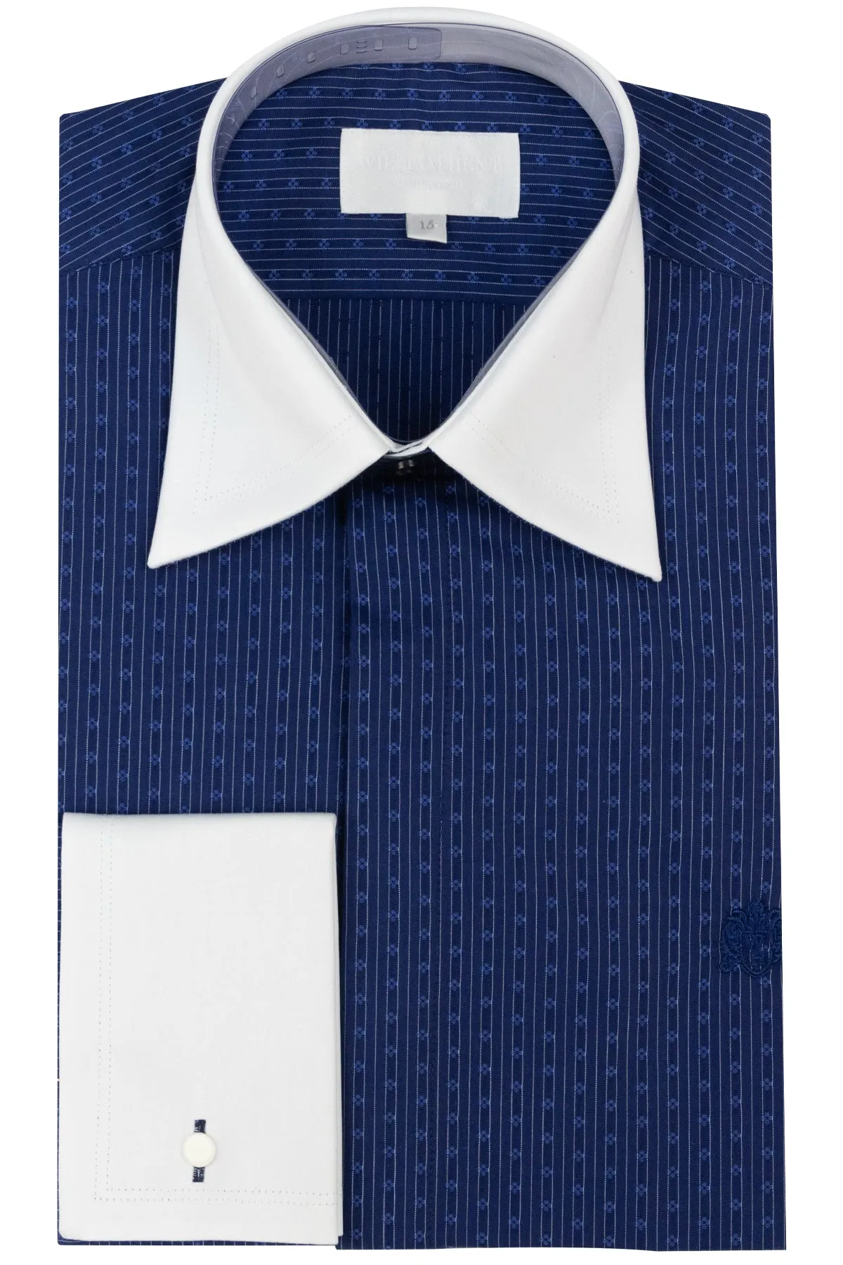 Navy Blue Forward Point Collar Pattern Shirt With White Collar