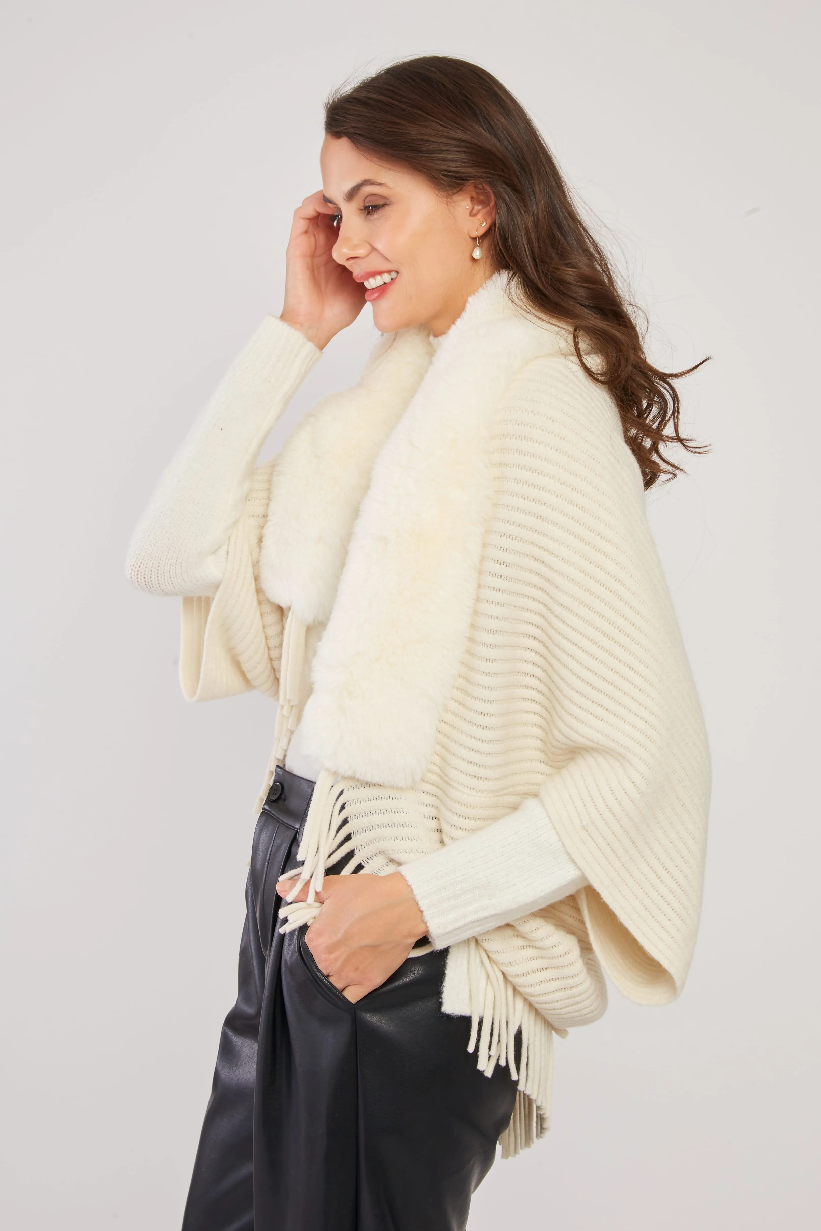 Nelly Faux Fur Shrug/Shawl  -Black