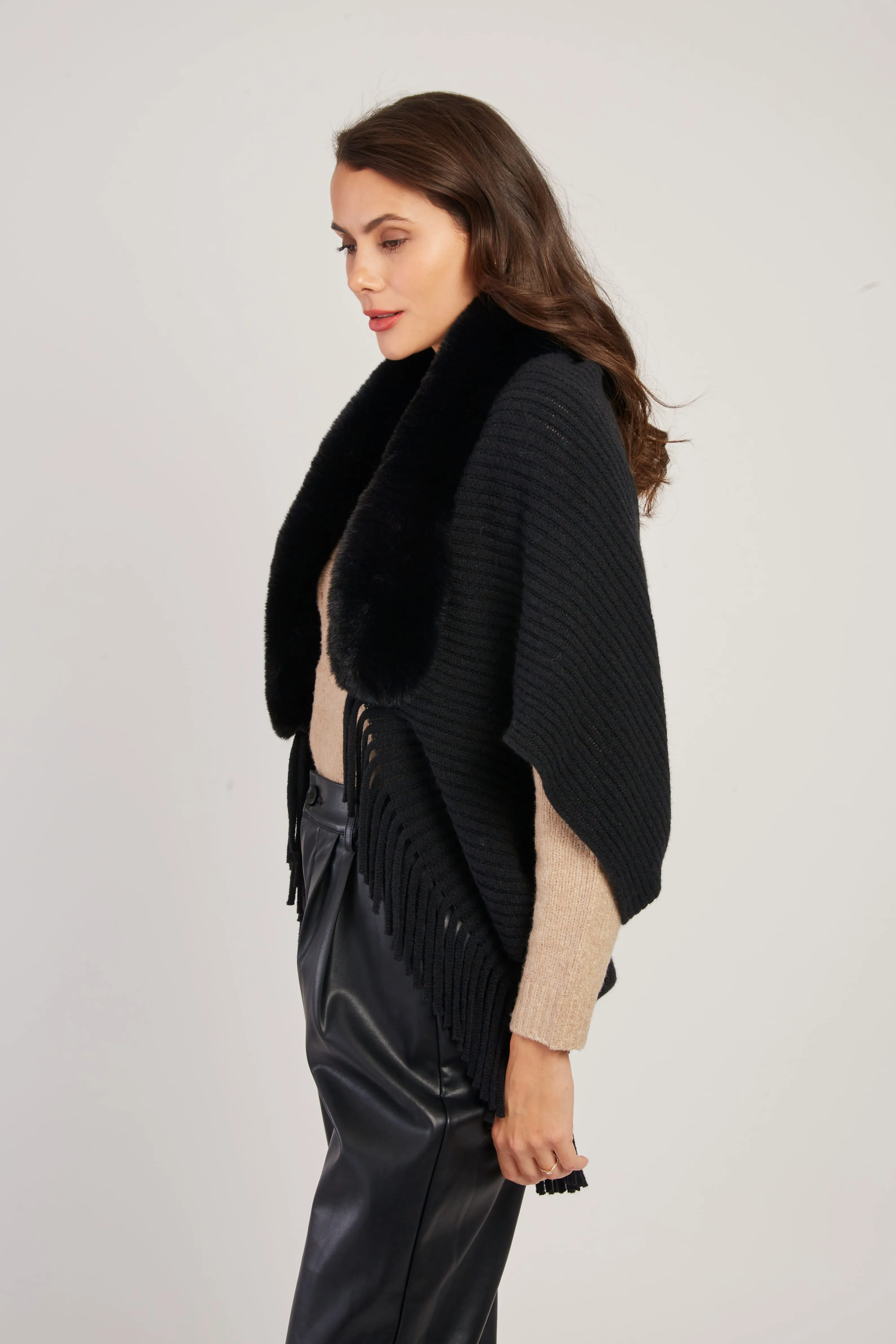 Nelly Faux Fur Shrug/Shawl  -Black