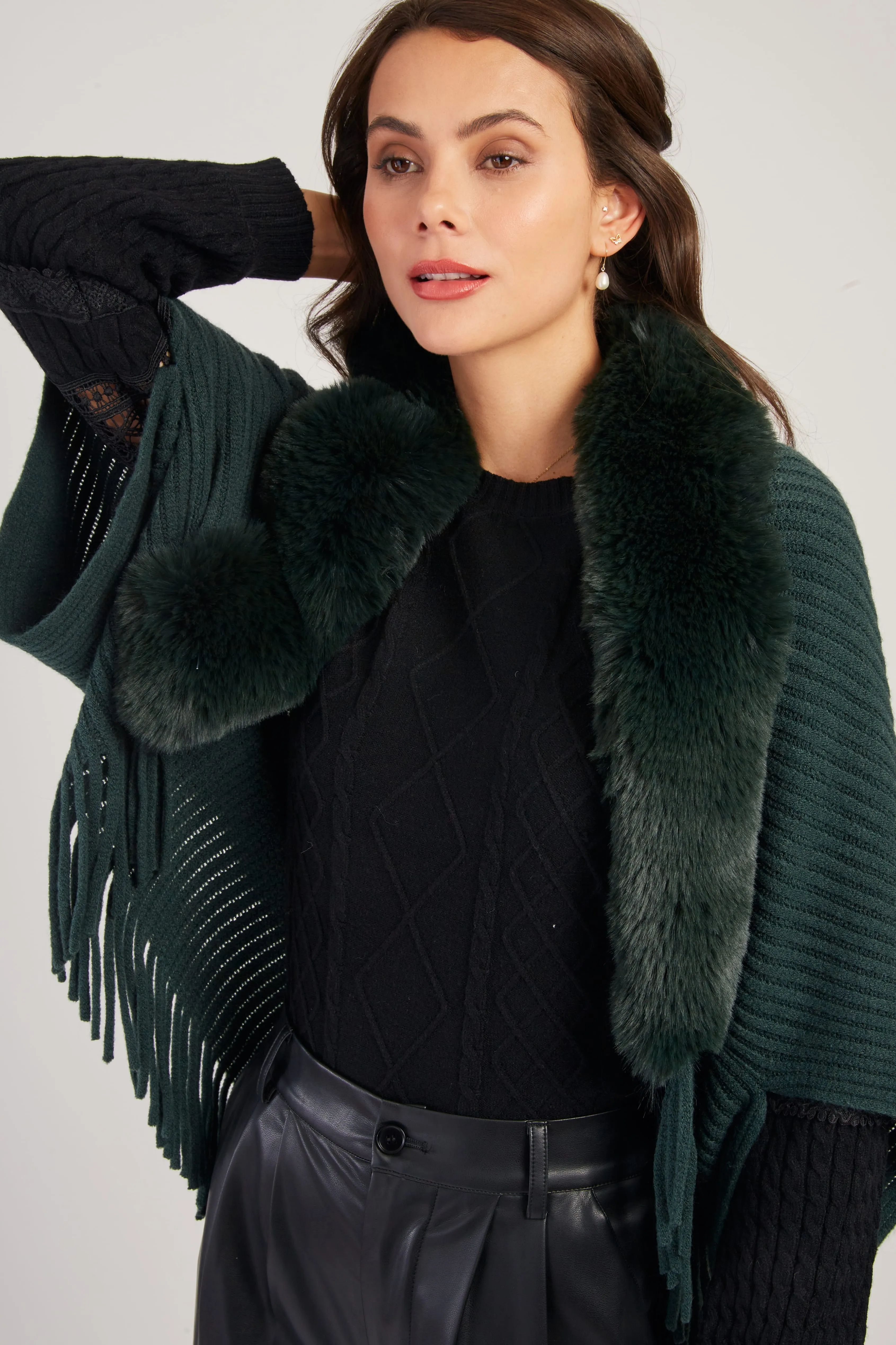 Nelly Faux Fur Shrug/Shawl  -Black