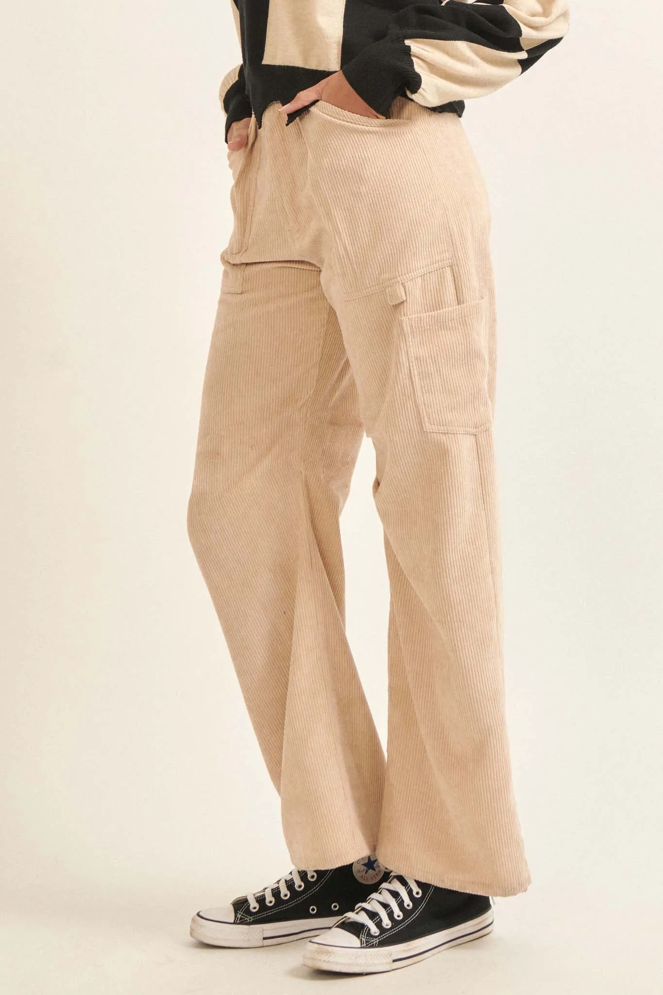 On the Move Pleated Corduroy Cargo Pants