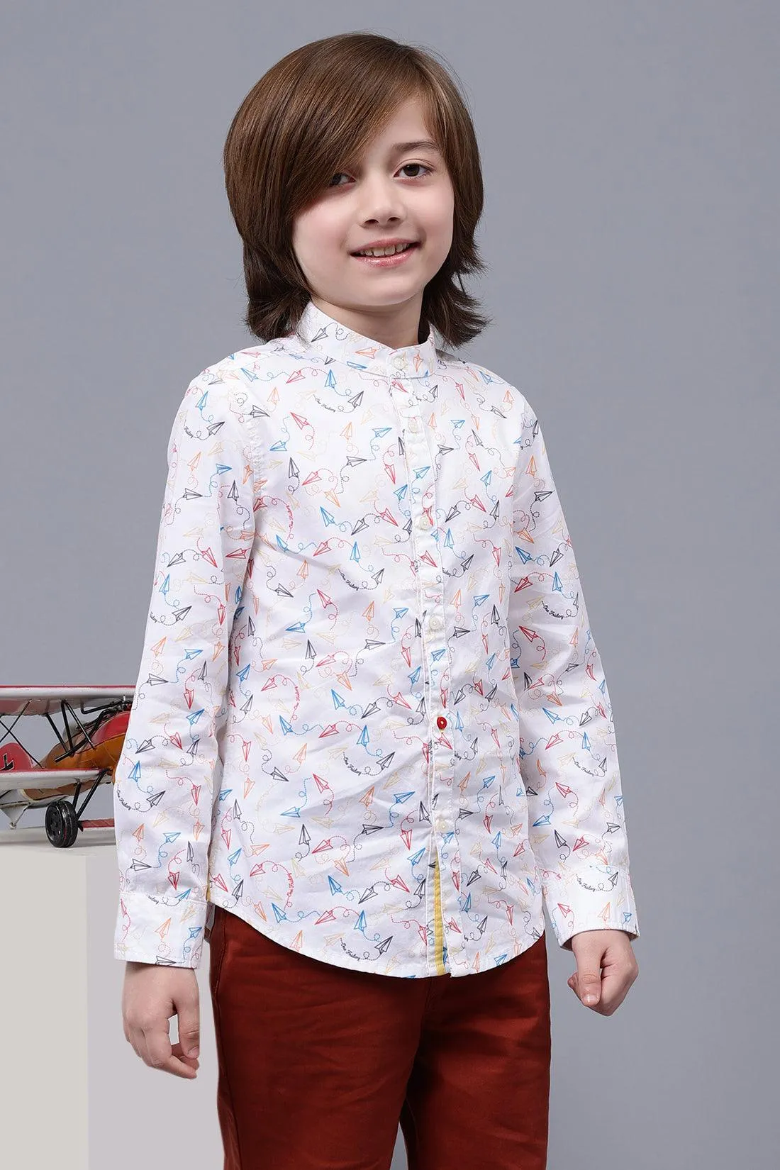 One Friday Kids Boys White Cotton Full Sleeves Shirt