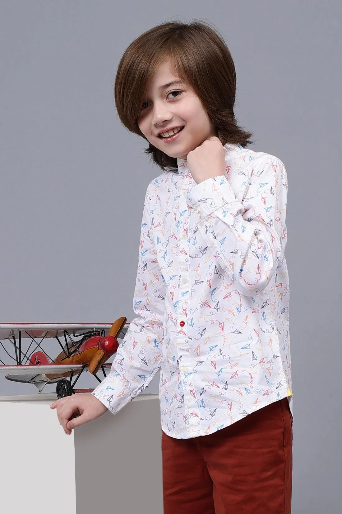 One Friday Kids Boys White Cotton Full Sleeves Shirt