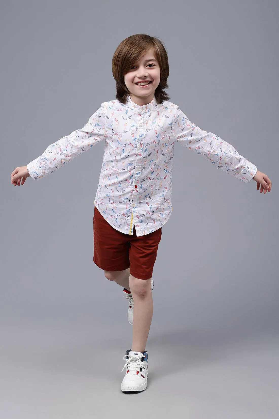 One Friday Kids Boys White Cotton Full Sleeves Shirt