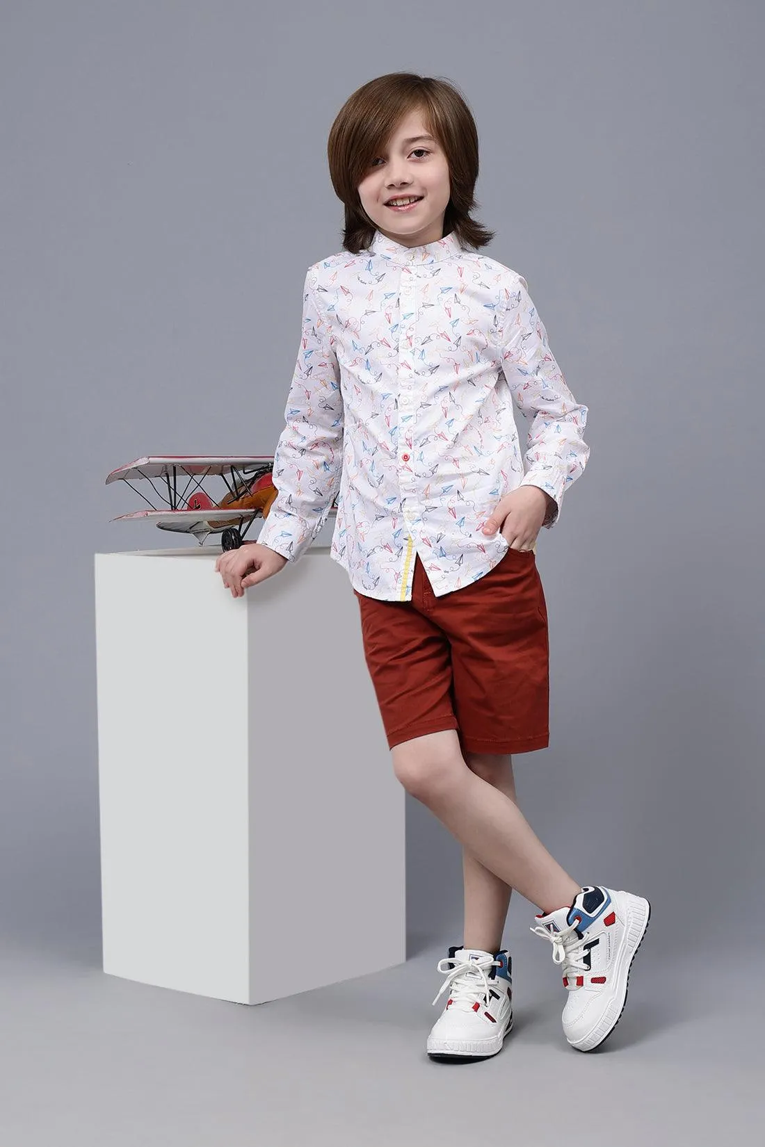 One Friday Kids Boys White Cotton Full Sleeves Shirt