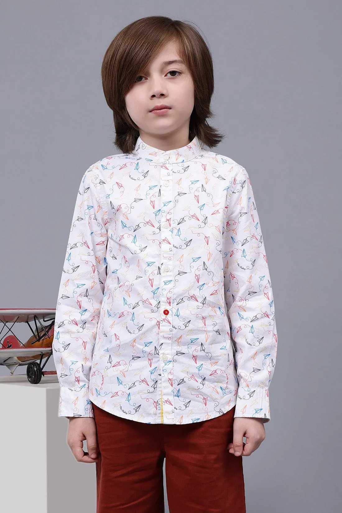 One Friday Kids Boys White Cotton Full Sleeves Shirt