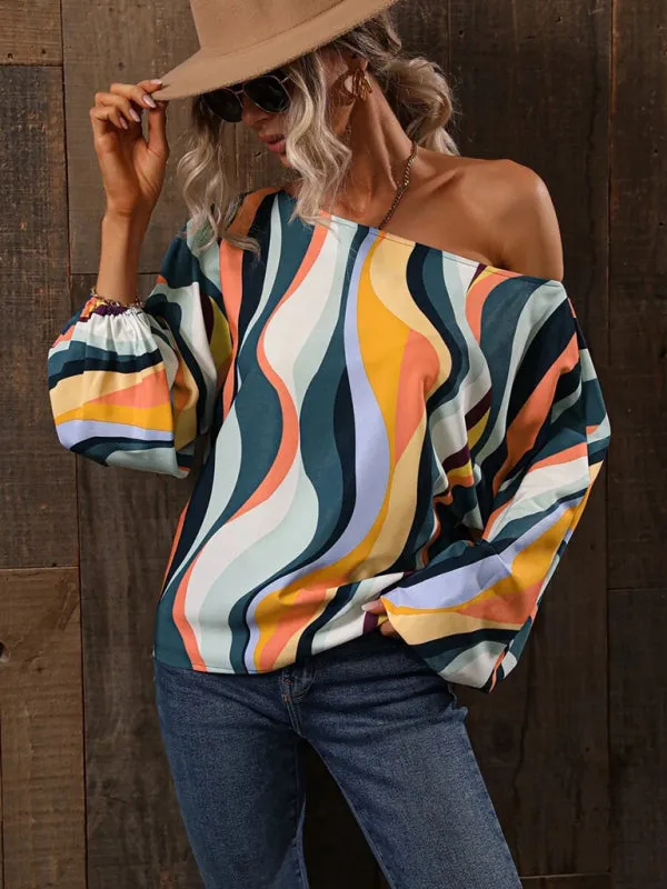 One Shoulder Loose Balloon Sleeve Shirt