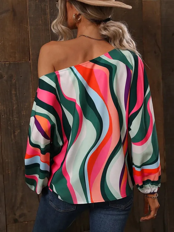 One Shoulder Loose Balloon Sleeve Shirt