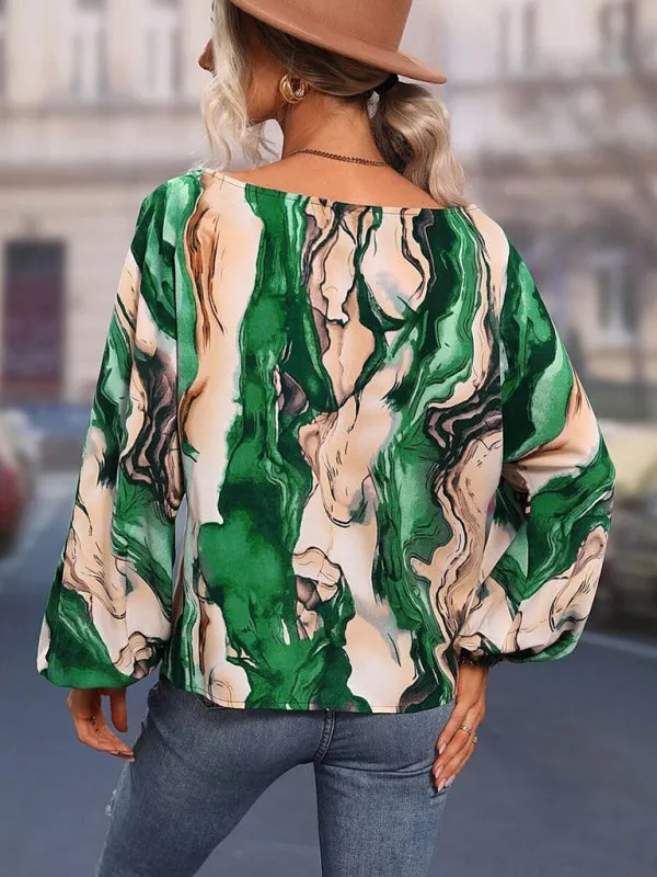 One Shoulder Loose Balloon Sleeve Shirt