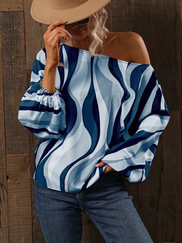 One Shoulder Loose Balloon Sleeve Shirt