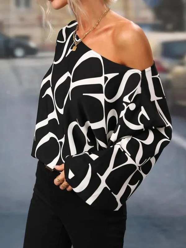 One Shoulder Loose Balloon Sleeve Shirt