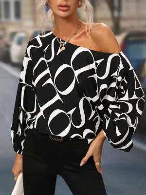 One Shoulder Loose Balloon Sleeve Shirt